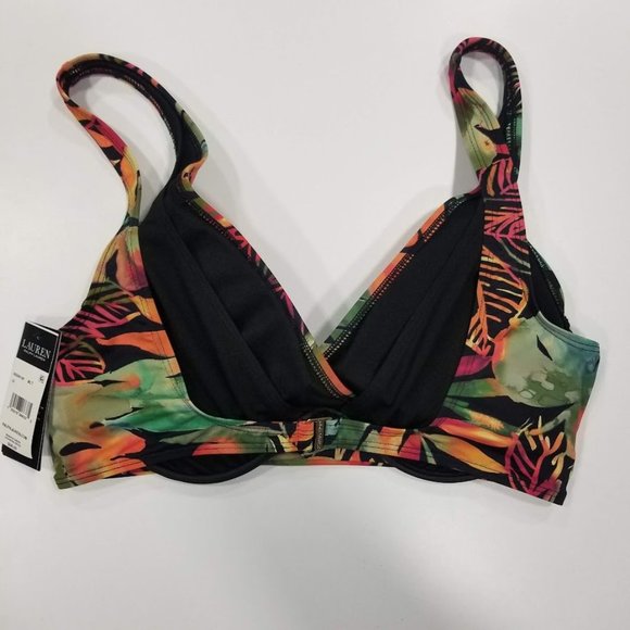 Lauren Ralph Lauren Surplice Underwire Bikini Top   Midnight Tropical Size 10 - Picture 7 of 11